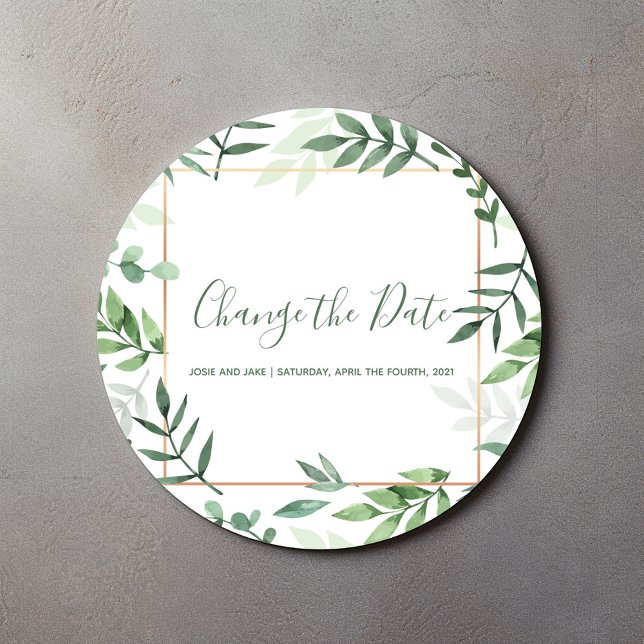 Sticker Rond Feuilles vertes Modifier la date mariage enveloppe (Créateur téléchargé)
