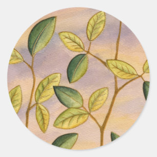 Sticker Rond Feuilles verts et jaunes sur Arrière - plan couche