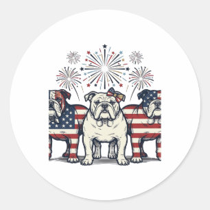 Sticker Rond Feux d'artifice de bouledogue patriotique Gravure