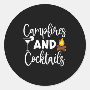 Sticker Rond Feux de camp de femmes et queues amateur de campin