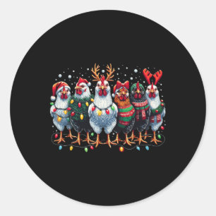 Sticker Rond Feux de Noël de poulets Noël à la ferme Noël