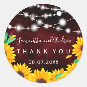 Sticker Rond Feux de tournesol rouge rustique Merci