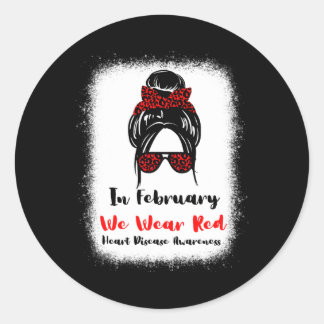 Sticker Rond Février Heart Health Go Red Messy Bun Women