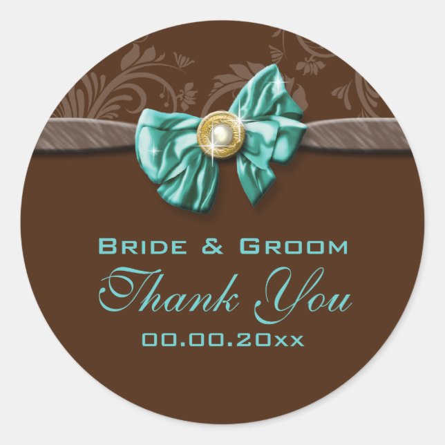 Sticker Rond fiançailles mariage Brown bleu aqua (Devant)
