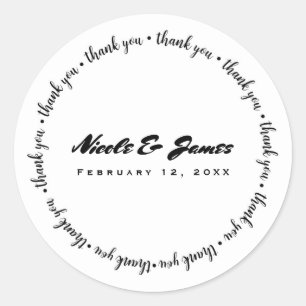 Sticker Rond Fiançailles Mariage noir et blanc Merci personnali