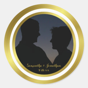 Sticker Rond Fiançailles Mariage photo Elegant Gold Foil