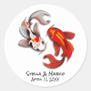 Sticker Rond Fiançailles mariage Yin Yang Koi Fish Garden Party
