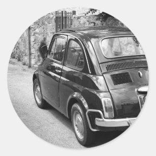 Sticker Rond FIAT 500 voiture en noir et blanc