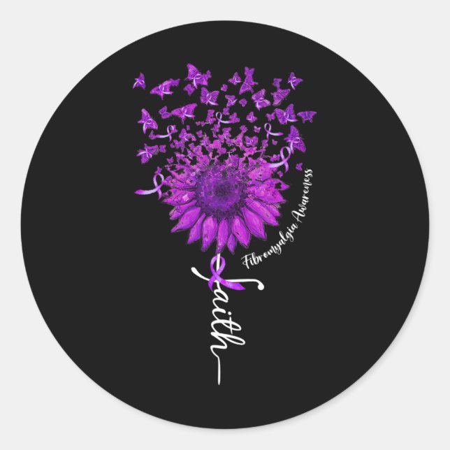 Sticker Rond Fibromyalgie du tournesol papillon Sensibilisation (Devant)