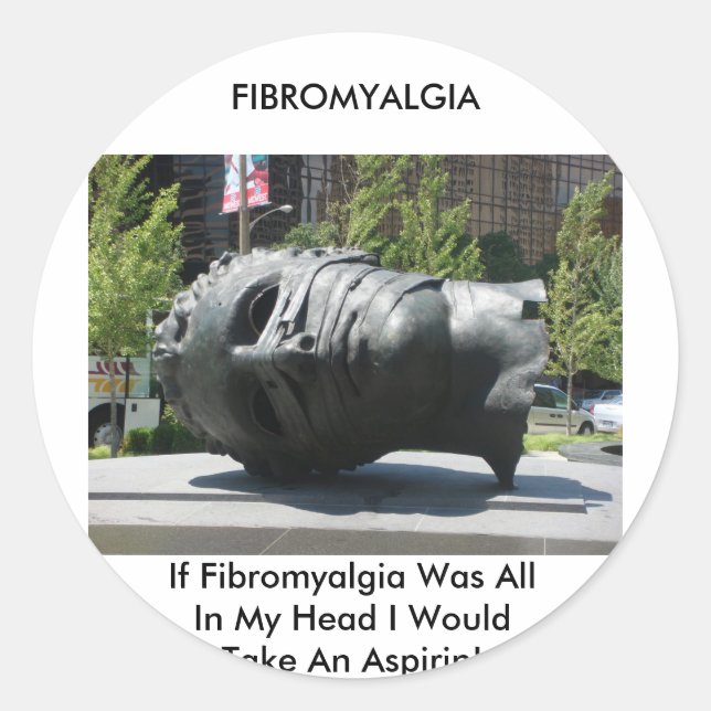 STICKER ROND FIBROMYALGIE-PRENDRE ASPIRIN (Devant)