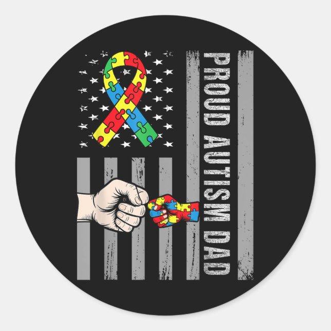 Sticker Rond Fier Autisme Papa American Flag Sensibilisation su (Devant)