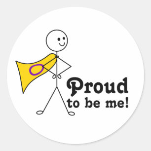 Sticker Rond Fier de être moi Intersex Pride drapeau super héro