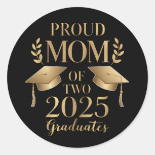 Sticker Rond Fier maman de deux diplômés 2025 jumeaux diplômés