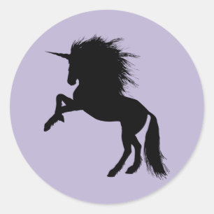 Sticker Rond Fier noir Unicorne Silhouette Imaginaire animal, Z