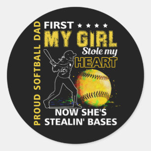 Sticker Rond Fier papa de softball d'abord ma fille a volé mon