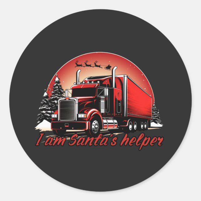 Sticker Rond Fier Père Noël's Helper Trucker Noël (Devant)