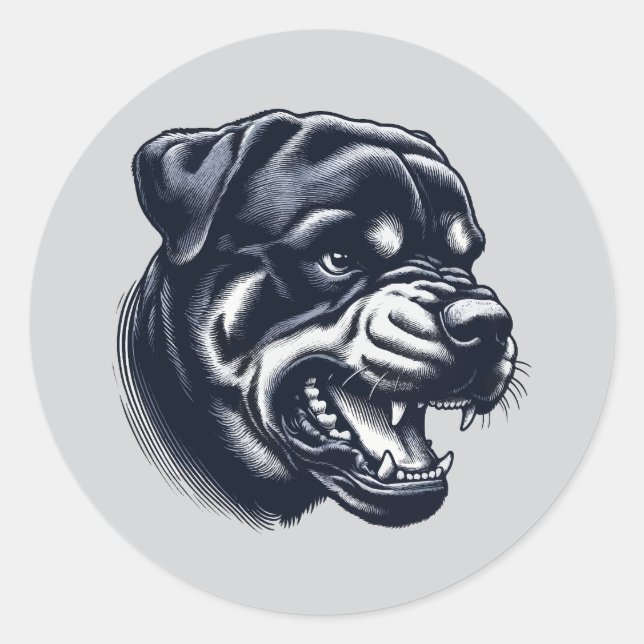 Sticker Rond Fierce Rottweiler Head – Monochrome (Devant)