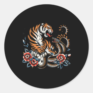 Sticker Rond Fierce Tiger Et Snake Fight Design Clic Tattoo St