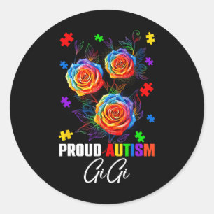 Sticker Rond Fière Autisme Gigi Fleurs Roses Et Puzzles Autisme