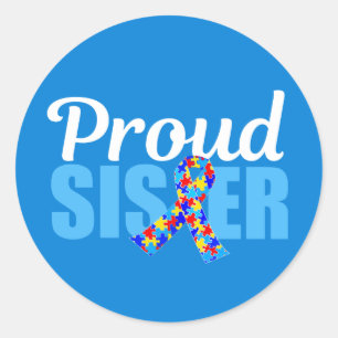 Sticker Rond Fière Autisme Soeur Bleu Sensibilisation Ruban Cut