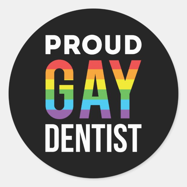 Sticker Rond Fière Dentiste gay LBGTQ Rainbow Dentistrie (Devant)