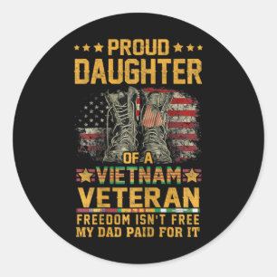 Sticker Rond Fière fille de vétéran du Vietnam Drapeau de vétér