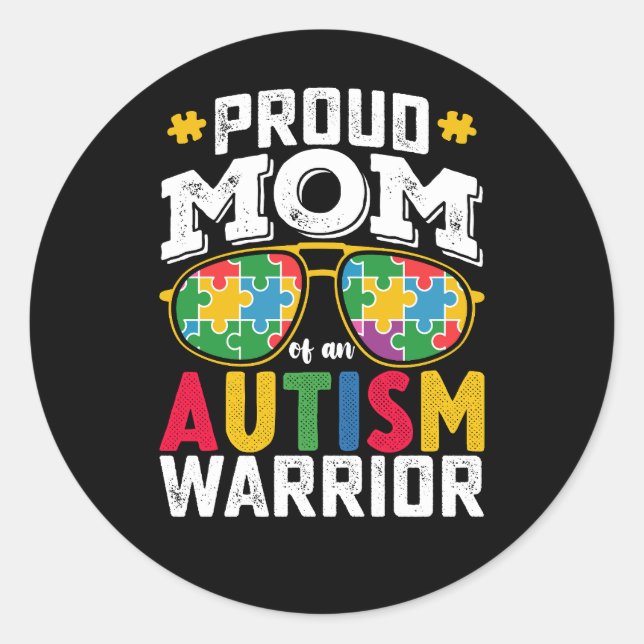 Sticker Rond Fière Maman D'Un Autisme Guerrier Famille (Devant)