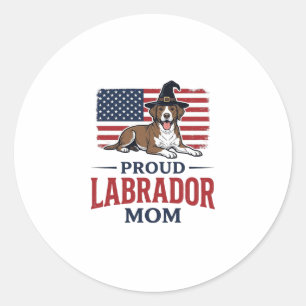 Sticker Rond Fière mère Labrador Patriotique Chien Halloween T-