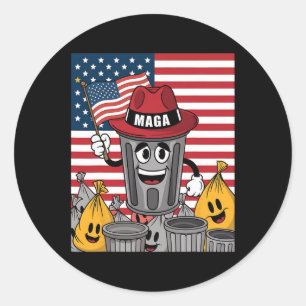 Sticker Rond Fière poubelle Trump Supporter Trash Can Cartoon F