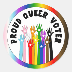Sticker Rond Fière Queer Voter mains arc-en-ciel