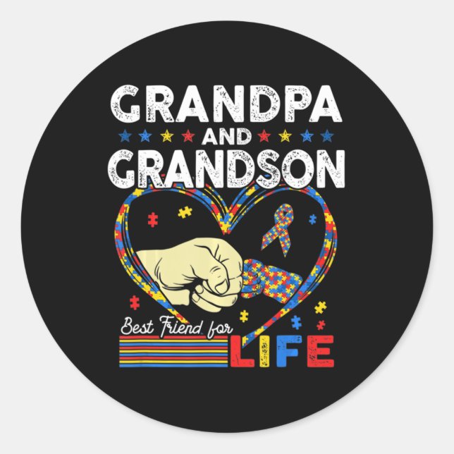 Sticker Rond Fière Soutien Autisme Grand-Père Et Grand-Fils Aut (Devant)