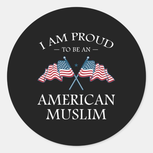 Sticker Rond Fiers American Muslim Islam USA Drapeau Allah Cade (Devant)