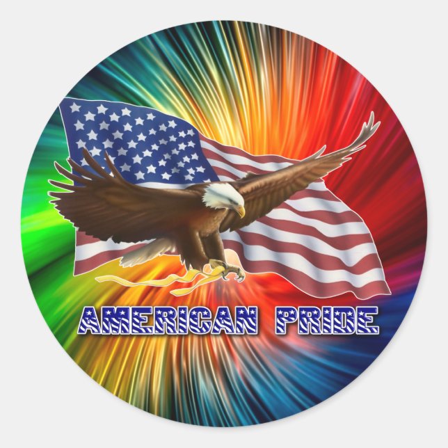 STICKER ROND FIERTÉ AMÉRICAINE EAGLE ET DRAPEAU (Devant)