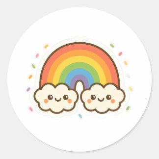 Sticker Rond Fierté arc-en-ciel colorée Kawaii