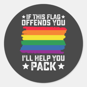 Sticker Rond Fierté LGBT Si ce drapeau vous offense Je vous aid