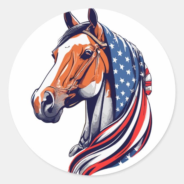 Sticker Rond Fierté patriotique : Cheval de quartier avec drape (Devant)