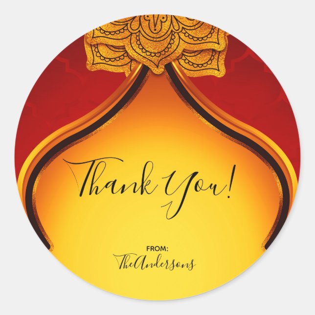 Sticker Rond Fiery Red Gold Royal Indian Arabian Party Favorise (Devant)