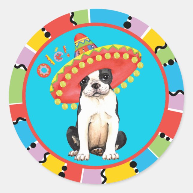 Sticker Rond Fiesta Boston Terrier (Devant)