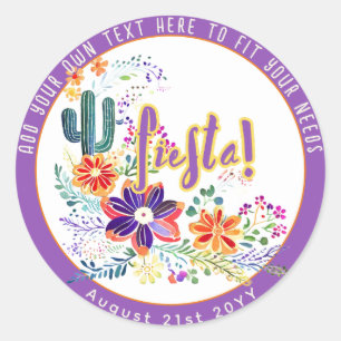 Sticker Rond FIESTA Cactus Folkart Fleurs Personnalisé