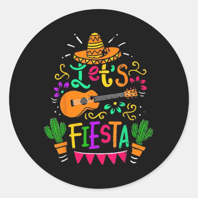 Sticker Rond Fiesta Cinco De Mayo Party Guitare mexicaine (Devant)