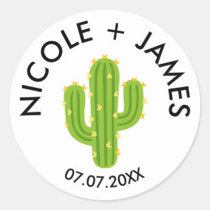 Sticker Rond Fiesta de mariage au cactus à cœur jaune Amour