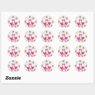 Sticker Rond Fiesta Flamant rose Floral