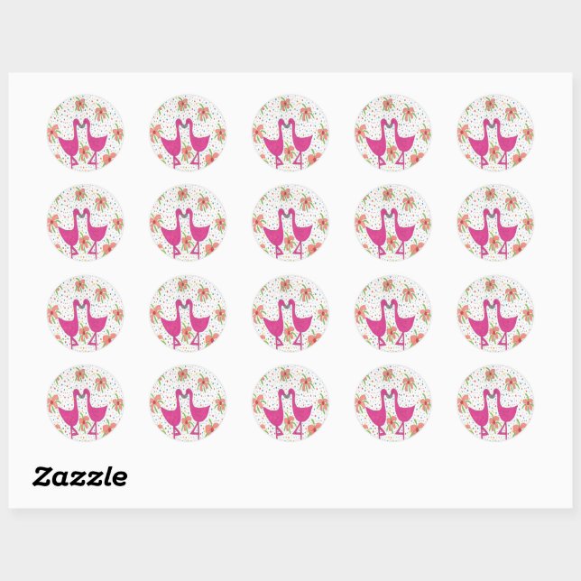 Sticker Rond Fiesta Flamant rose Floral (Feuille)