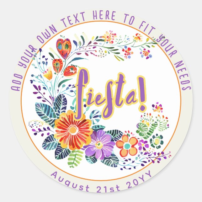 Sticker Rond FIESTA Folkart Fleurs Personnalisé (Devant)