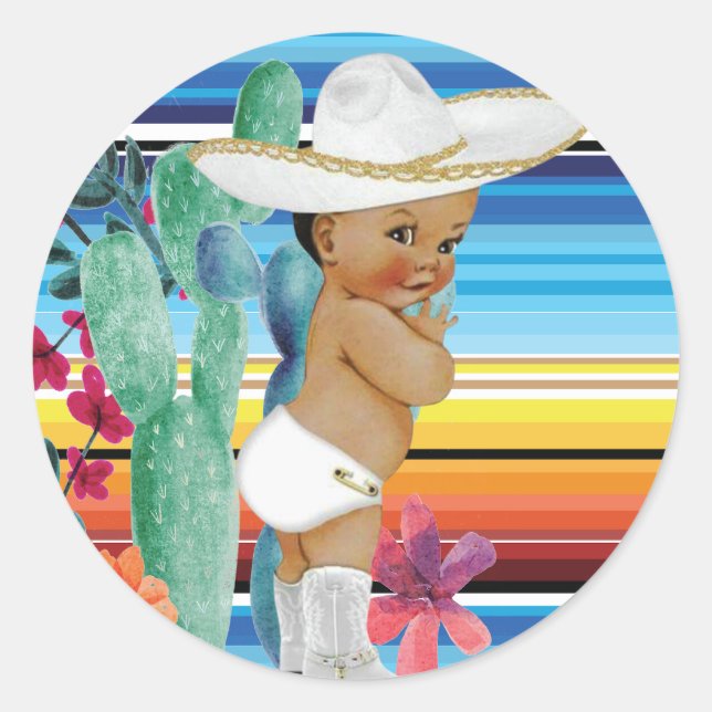 Sticker Rond Fiesta Mexicana Baby shower C'est un garçon (Devant)