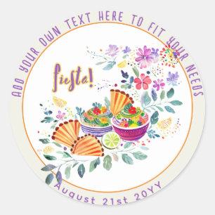 Sticker Rond FIESTA Tacos Guacamole Fleurs Folkart Personnalisé