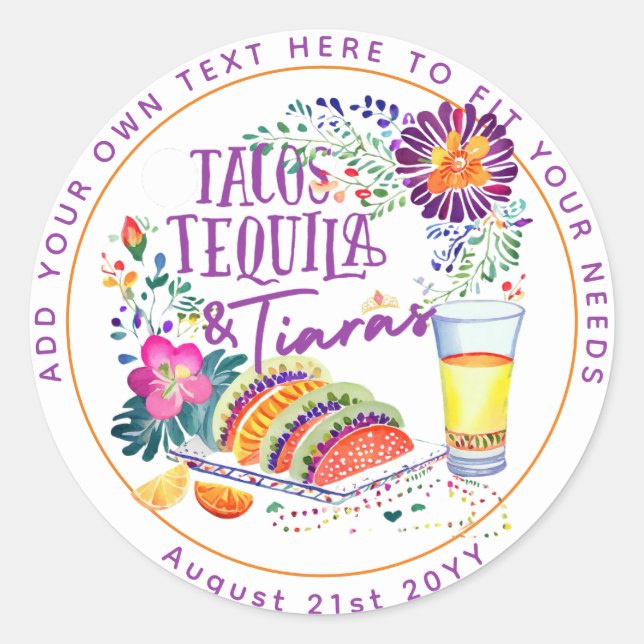 Sticker Rond FIESTA Tacos Tequila et Tiaras (Devant)