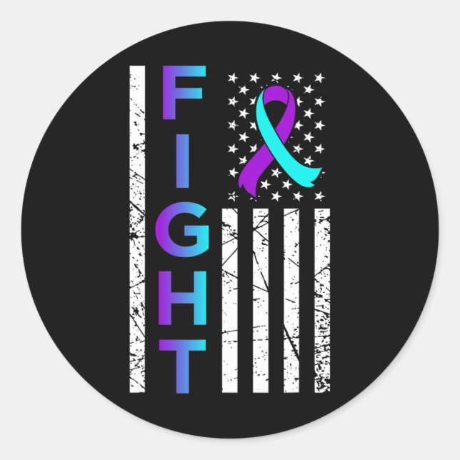Sticker Rond Fight USA Flag Joyeux soutien à la sensibilisation (Devant)