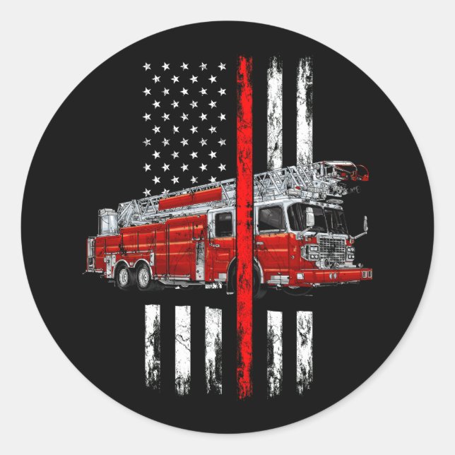 Sticker Rond Fighter Fighan American Drapeau mince Ligne rouge  (Devant)