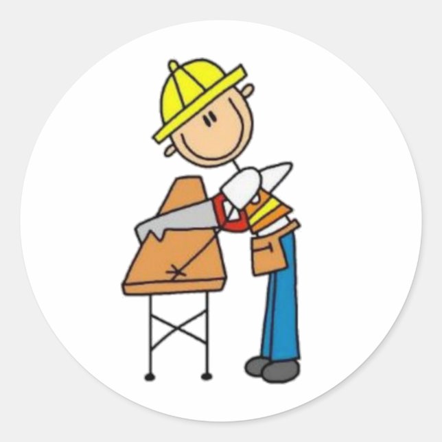 Sticker Rond Figure du bâton du travailleur de construction (Devant)